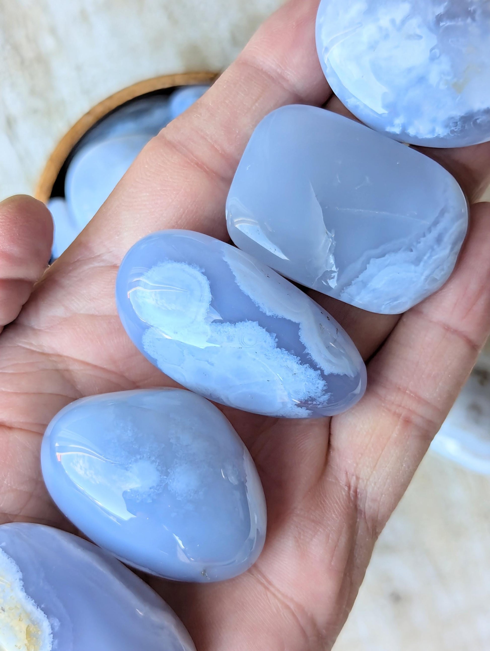 Tumbled Blue Lace Agate Gemstones