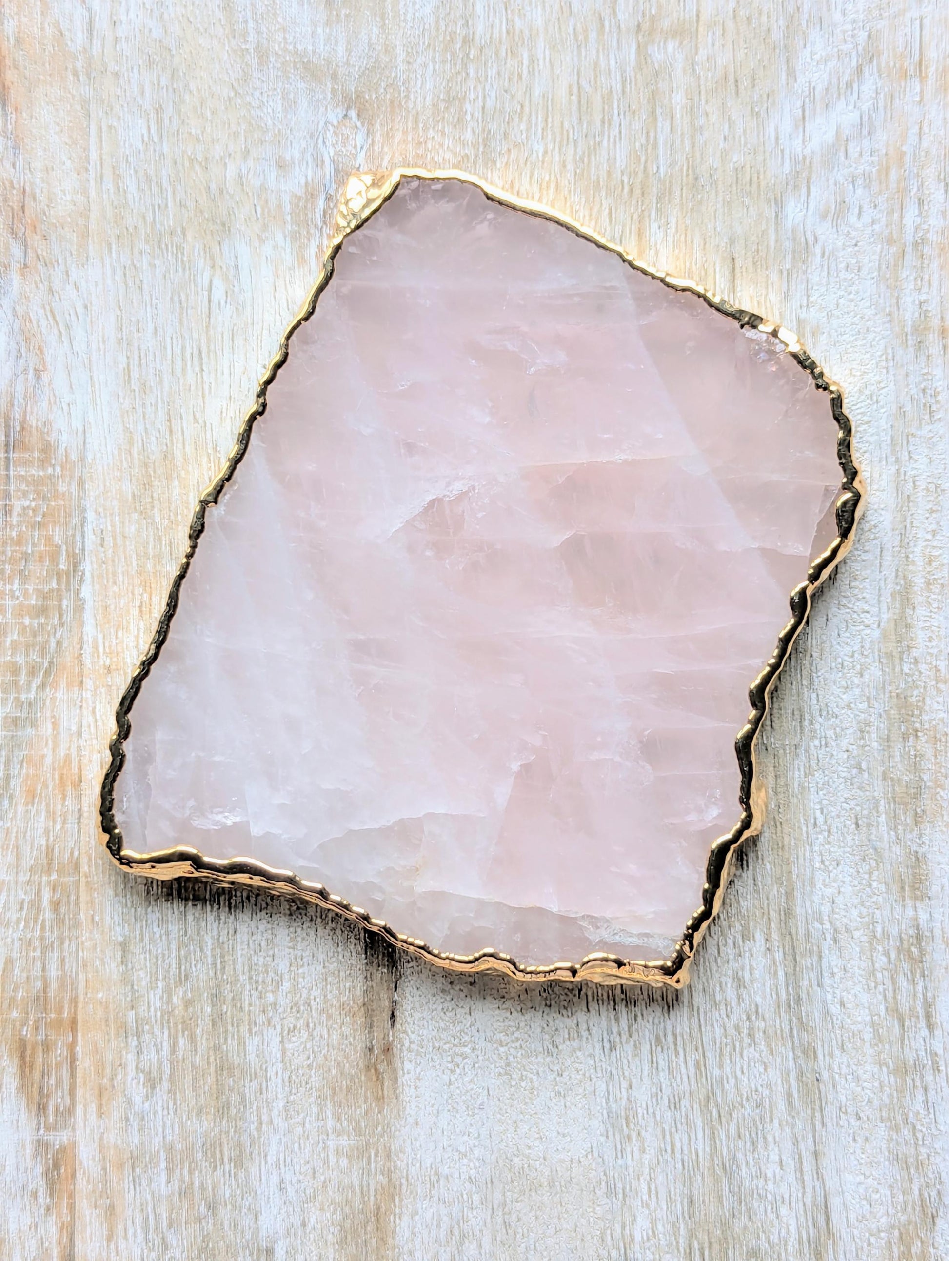 rose quartz gold electroplated coaster
