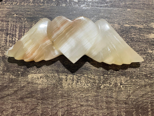 Banded Calcite Heart with Angel Wings 270g