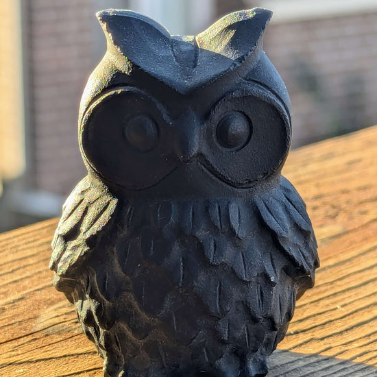 Black-Obsidian-Owl-Carving-on-a-balcony