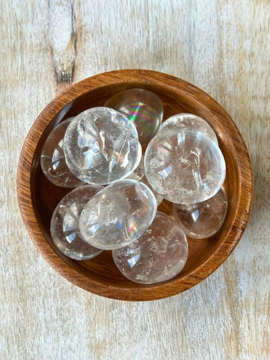 Clear Quartz Crystal with Rainbow Tumbled Stone