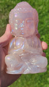 Angel Aura Rose Quartz Buddha Carving