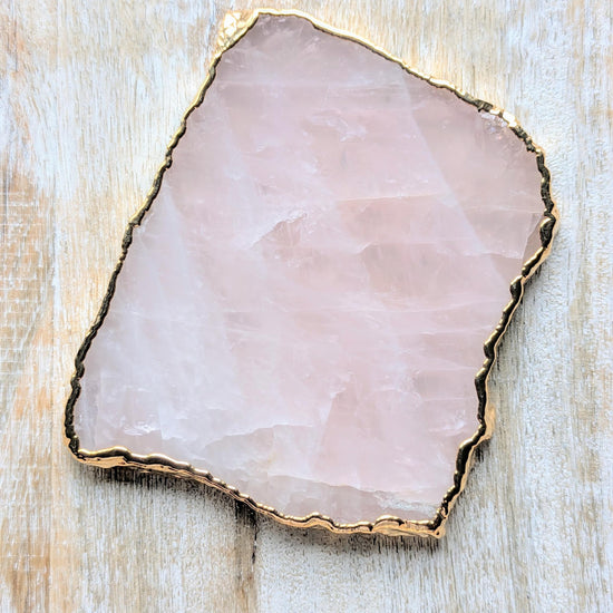 rose quartz gold electroplated coaster