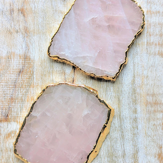 rose quartz gold electroplated coaster set